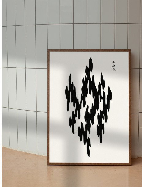 Japanese vintage original black woodblock print (Yatsuo no tsubaki) - Taguchi Tomoki