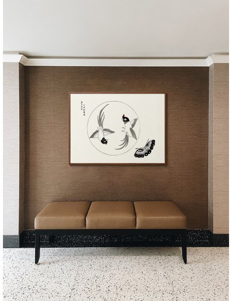 Japanese vintage original woodblock print of birds (Yatsuo no tsubaki) - Taguchi Tomoki Poster