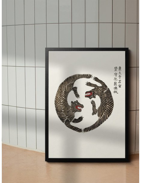 Japanese vintage original tigers woodblock print (Yatsuo no tsubaki) - Taguchi Tomoki