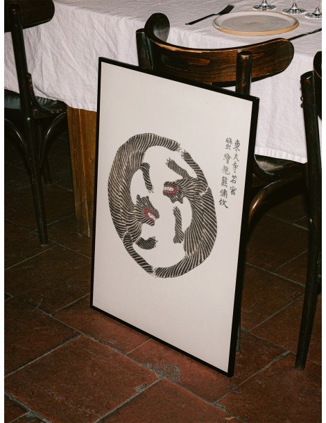 Japanese vintage original tigers woodblock print (Yatsuo no tsubaki) - Taguchi Tomoki